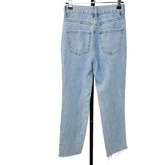 Oak + Fort Womens Distressed Hem Light Wash High Rise Straight Leg Jeans Size 25 - Picture 3 of 8